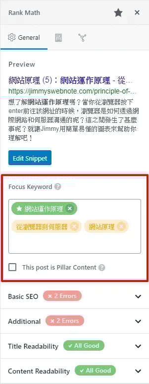 Rank Math - 焦點關鍵字